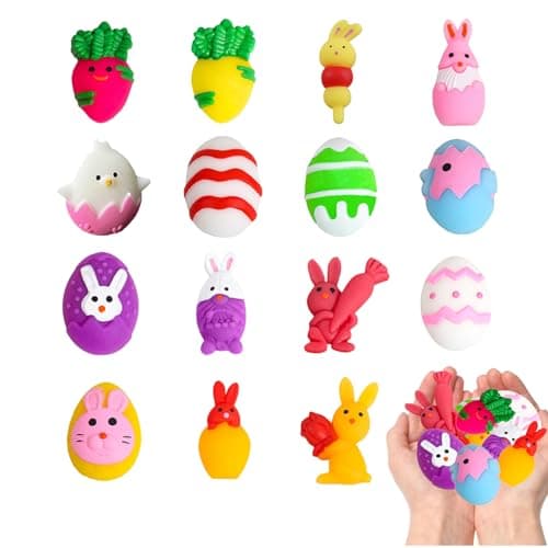 POPOYU 15PCS Pâques Kawaii Mochi Squishy Toys,Mignon Animaux Squishy Anti Stress Enfant,Mini Squishies Soft Squeeze Jouet,Cadeau Halloween Noël Pâques Anniversaire Invites Pochette Surprise Enfant