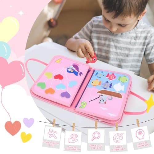 Licorne Busy Board Jouets Montessori pour les filles de 1 2 3 ans Livre d'activités Jouets sensoriels éducatives Ariplane Jouets de voyage Cadeaux d'anniversaire de Noël pour les enfants en bas âge