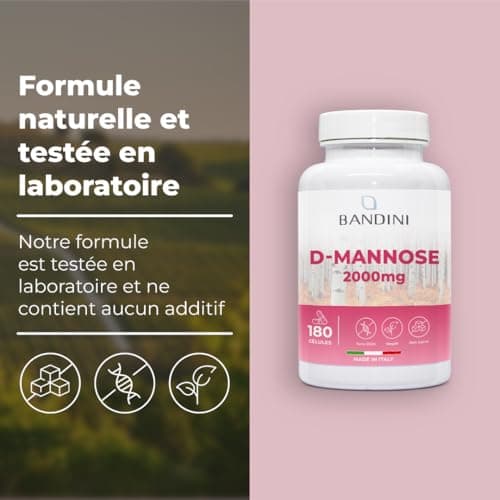 Bandini® D-Mannose Pur 2000mg par Dose Quotidienne,180 Gélules 100% Végétalien, Améliore la Santé des Voies Urinaires, Capsules pour combattre la Cystite, Pour Femmes et Hommes, Biodisponible