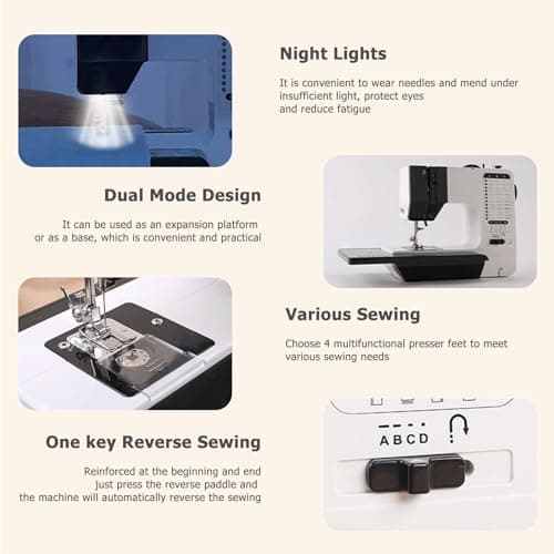 Letcart 738 Machine à Coudre Pour Enfants Et DéButants, 12 Points Machines à Coudre éLectriques Machine à Coudre à Double Fil Avec Table D'Extension LumièRe Led Anti-éBlouissement