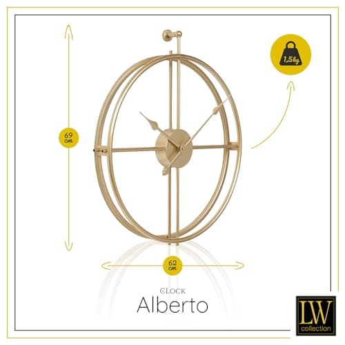 LW Collection Horloge Murale Alberto Or 62 cm - Grande Horloge Murale Industrielle en Métal - Horloge Murale Moderne - Mouvement Silencieux - Horloge Silencieuse