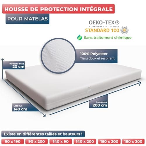 WRAPPYBAG Housse de Matelas Imperméable Intégrale Anti-Punaise de Lit & Acarien – Alèse Protège Matelas sans Traitement Chimique – pour Matelas 140x200 – 15 Tailles et hauteurs Disponibles