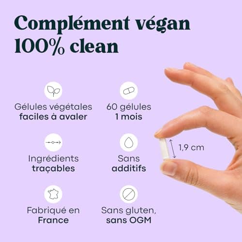 Acide Hyaluronique Pur, 60 Gélules Vegan, Action Anti-Âge + Anti-Rides, 800-900 kDa, Cure de 1 mois, Hydratation de la Peau, Avec Vitamine C, Fabriqué en France, Essentials by NOVOMA