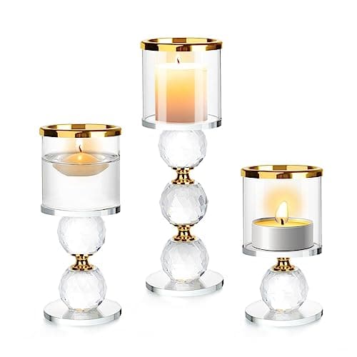 ERWEY Bougeoir en Verre, 2 Pièces Chandelier Photophore Bougie, Support pour Bougies en Cristal pour Mariage, Maison, Décoration de Fête
