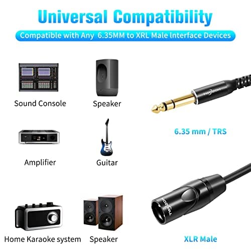 Twozoh Câble XLR Mâle vers TRS 6,35 mm Lot de 2, Cable XLR Jack Stéréo 6.35 mm 5M 2 Pièces (Profesional/Hifi)