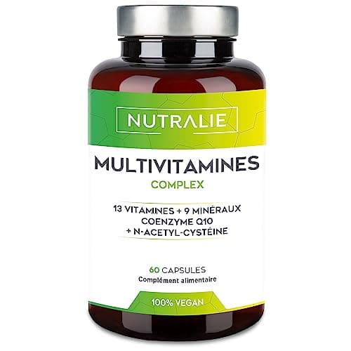 MULTIVITAMINES et Minéraux - Multi Vitamines Complètes pour Adultes Homme et Femme - Vitamines A B C D E K Zinc, Magnésium, Biotine et Q10 | 60 Gélules Veganes Bio-disponibles NUTRALIE