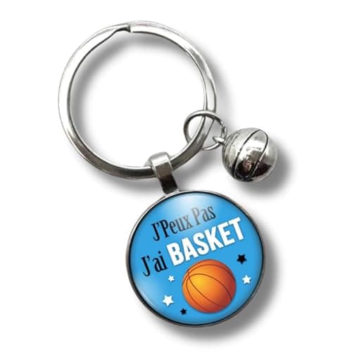 Porte-clés basketball « J'peux pas, j'ai basket » avec cabochon et breloque ballon – Idée cadeau homme basketteur - création