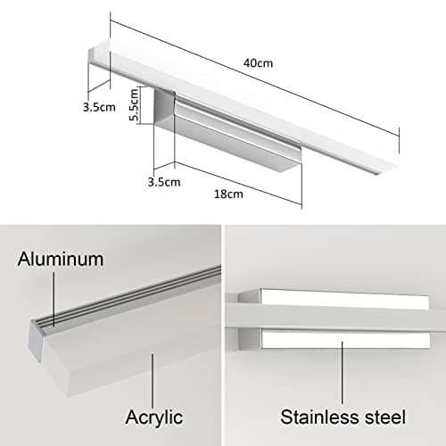 Klighten Lampe Miroir LED salle de Bains 9W 40cm, IP44 Lumiere Salle de Bain Miroir Moderne, Applique Murale Salle de Bain, 110-240V, 600 Lumen, Blanc Froid 6000K