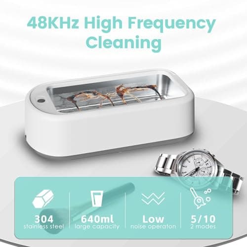 Appareil de nettoyage à ultrasons 48 KHz - Appareil de nettoyage à ultrasons pour lunettes - 640 ml - Nettoyeur à ultrasons pour bijoux et prothèses dentaires, Cuir