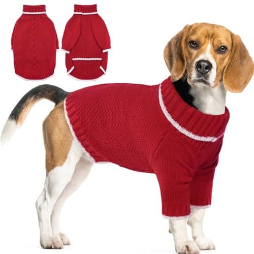 Hjyokuso Pull Chien, Pull pour Chien Petite Taille Moyenne Grande Taille, Pull-Overs pour Chiens Chaud d'hiver, Pull pour Chat à Col Roulé, Vetement Chien, Pull Noel Chien, Manteau pour Chien - M