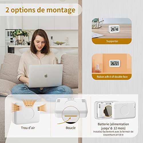 DOOMAY 2 mini hygromètres thermomètres d'intérieur, jauge d'humidité avec Celsius (°C), moniteur de température numérique pour cave à serre, chambre de bébé, cave, incubateur de reptiles