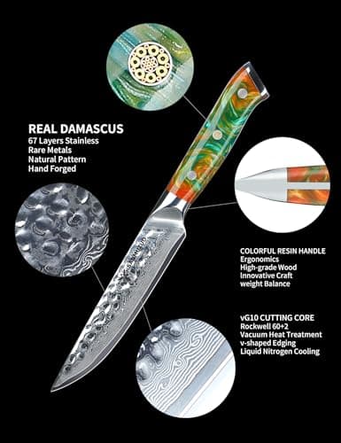 SANMUZUO Ensemble de couteaux à steak de 4 pièces, couteau à steak de cuisine ultra-tranchant non dentelé de 13 cm - Acier de Damas et manche en résine - Série Yao