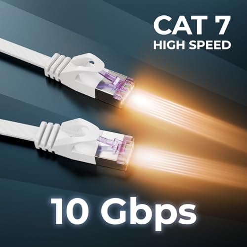 deleyCON 10x 0,5m Plat CAT7 Câble Réseau (CAT 7 avec 10 Gbit/s) Gigabit LAN - RJ45 Ethernet Court Câble de Raccordement Plat - pour Internet Switch Routeur Modem Panneau de Brassage - Blanc