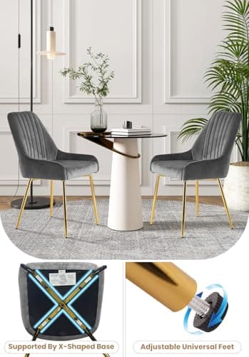 SEPNINE Chaises de Salle à Manger Lot de 2, Chaise en Velours pour Salle à Manger Scandinave, Chaise de Cuisine avec Coussin Rembourré épais, Chaise de Salon avec Pieds en Métal Doré