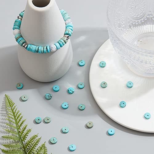 SUNNYCLUE 1Boîte 122Pcs Gemstone Perles Heishi Perles Naturelles Perles Rondes Plates 8mm Disque Perlé Stone Perles Entretoises Lâches pour la Fabrication de Bijoux Kit de Perles Turquoise Couler