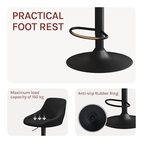 WOLTU 1 x Tabouret de Bar en Velours Hauteur réglable,Noir BH219sz-1