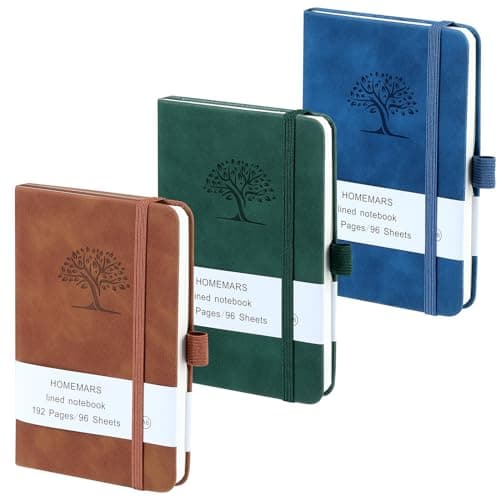 Carnet de Notes, Petit Carnet, Petit Cahier, 3 Paquet, HOMEMARS Cahier de Note, Carnet de Voyage, 14.4 cmx9.6cm, Marron, Vert, Bleu, 192 Pages Chacune, Motif d'arbre en Relief, Cuir végétalien