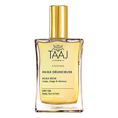TAAJ | Huile Délicieuse | Huile sèche de Beauté | Corps, Visage & Cheveux | Nourrit, Protège & Revitalise la peau | Peau Satinée |Cheveux Réparés |96% d’ingrédients d’origine naturelle |Vegan | 100 ml