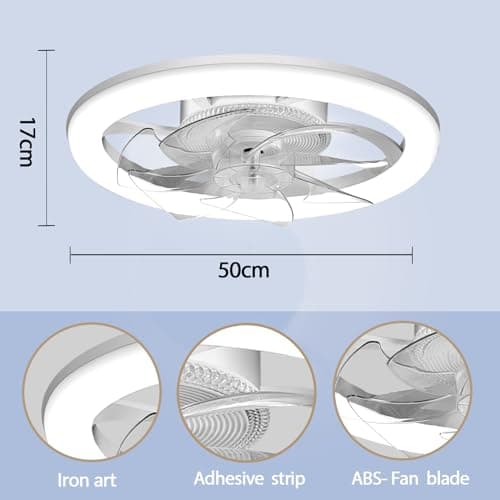 EKDADL Ventilateur de plafond silencieux de 50 cm avec lumières,Réversible ventilateur de plafond fermé avec télécommande,6 vitesses de vent,3 températures de couleur en option