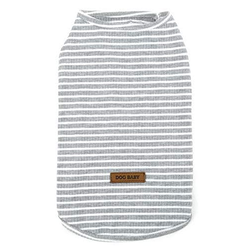 PAIDEFUL Vêtements pour Petits Chiens Garçon Fille été rayé Chiot t-Shirt Gilet Respirant Coton t-Shirt sans Manches Chihuahua Yorkshire Gris XXL