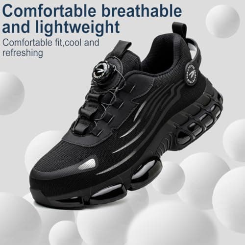 GUDECIUS Chaussures de Securité Légère Hommes Respirantes Femme Basket Securite Embout Acier Protection Chaussure Confortable Antidérapante Chaussure de Travail Noir 43 EU