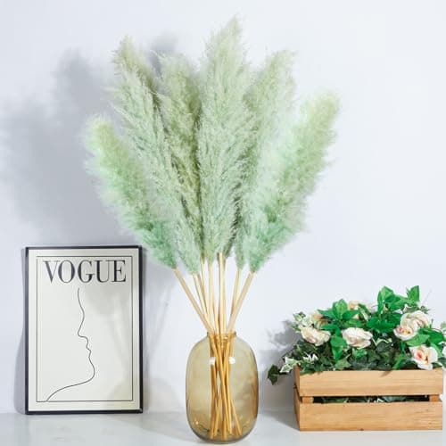 10 pcs Pampas Sechees Decoration - DATEFUN Bouquet Fleurs Séchées Naturelles 100 cm - Pampa Herbe pour Decoration Boheme, Décoration Maison, Deco Mariage Champetre (Vert)