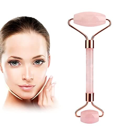 Rouleau de massage pour le visage, les yeux, le cou, outils de soins de la peau, outil de massage pour le visage, cadeau pour homme et femme (rose)