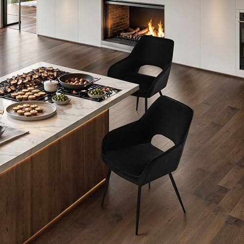 STOOLINK Chaise de Salle à Manger Lot de 2, Chaise Salle à Manger Design Moderne, Chaise de Salle en Velours, Chaise de Cuisine Rembourrée avec Dossier Découpé pour Cuisine, Salon - Noir