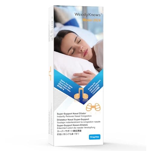 Le dilatateur nasal WoodyKnows Super-Support, Modèle 2024 Doux, améliore le flux d'air pendant le sommeil et le sport, la congestion nasale et l'aide au ronflement lié au nez (Essai XS/S/M/L)