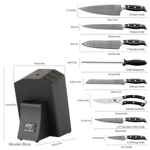 Damas 9 Pièces Set Couteaux de Cuisines Professionnels 67 Couche Acier with Bloc en Bois Noir