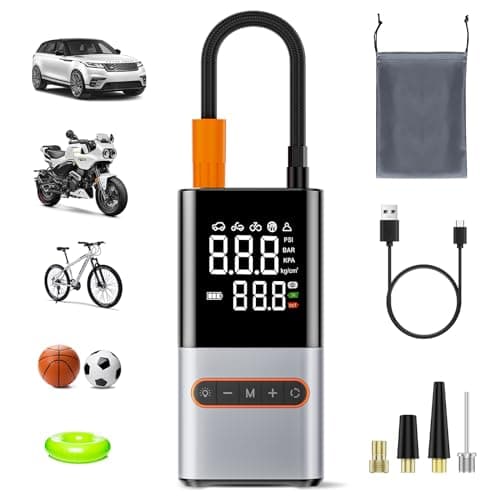 Ofottofo Mini compresseur à air portatif, 150 PSI gonfleur pneus Voiture sans Fil, avec lumière LED et LCD écran numérique Pompe électrique vélo pour vélo, Moto, pneus, Ballon, Scooter
