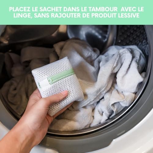 Moonizip Lessive Ecologique, Economique, Hypoallergénique - Réutilisable 300/350 fois - Sachet de billes de magnésium - Lave & remplace la lessive - Sans Détergent Sans Parfum (1 Sachet)