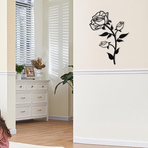 Mocrop Fleur murale en métal noir - 38 cm - Décoration murale en forme de roses - Convient pour le bureau, l'intérieur et l'extérieur - 38 x 23 cm (1 pièce)