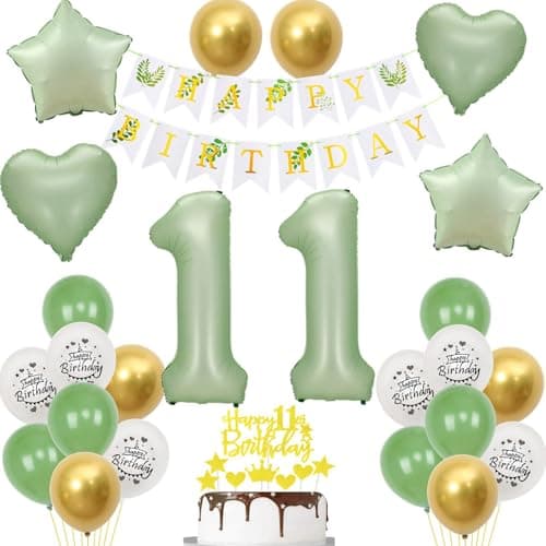 Vert ballons 11 ans anniversaire fille garcon décoration anniversaire 11 ans fille ballon, or vert ballon décoration 11 ans fille anniversaire ballon décoration gâteau 11 ans anniversaire déco