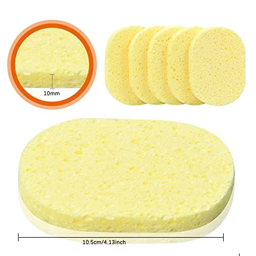 10 Pcs Éponge Visage Nettoyant, Éponge Cosmétiques en Cellulose Naturelle, Éponges Démaquillantes Réutilisable, Visage Lavage Éponges pour Masque Exfoliant Profondeur Nettoyage, Non Irritant (Jaune)