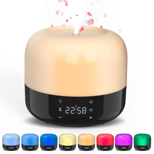Sejoy Diffuseurs d'huiles essentielles 400 ml, diffuseur d'aromathérapie coloré, humidificateur silencieux pour chambre à coucher, minuterie de 8 heures et affichage de l'heure, 17 lumières de