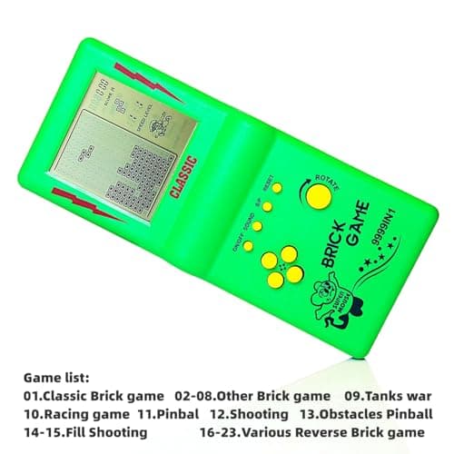 CZT Nouvelle Console de Jeu en Brique Grand écran Puzzle Nostalgique Classique Intégré 23 Jeux Vitesse/Difficulté Réglable Alimenté par 2 Piles AA (Non incluses) Meilleur Cadeau (Vert)