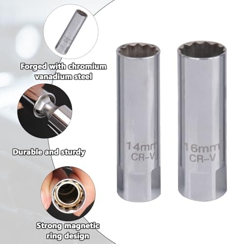 HANIUTTY Douille de Bougie 14mm, 2 Pièces de Cle a Bougie Douille Bougie 16mm de Prise de Bougie D'allumage de Mur Mince Outil Spécial pour Automobiles