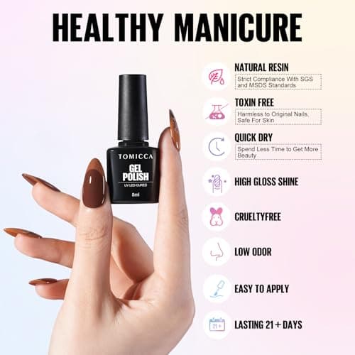 TOMICCA 42PCS Kit Vernis Semi Permanent Automn, 36 Couleurs + 1 Base + 1 No Wipe Top Coat + 1 Top Coat Matte + 1 Blooming Gel + 2 Présentoir à Clous Rond, Lot Gel Semi Permanent UV/LED