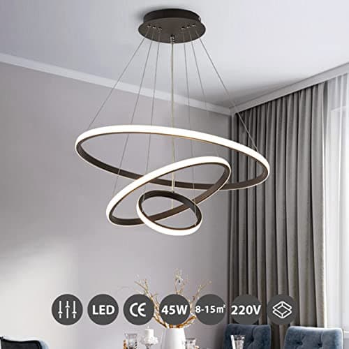 KSIBNW Lustre Salon Suspension Luminaire Moderne, 45W LED Lustre Chambre Dimmables 3 Anneaux Lampe Suspension avec Télécommande & APP Contrôle Acrylique Rond Or 2700K-6500K Luminosité Réglable