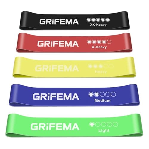 GRIFEMA GA5001, 5 Bandes Élastiques de Musculation, 5 Niveaux de Résistance pour la Musculation, Le Pilates, Le Yoga et Plus Encore, Vert-Bleu-Jaune-Rose-Noir