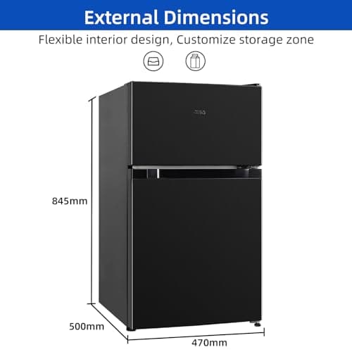 CHIQ FTM86L4E Réfrigérateur congélateur, 86 L (61/25), Petit réfrigérateur avec 2 portes, Congélation 4 étoiles, Casier à bouteilles, Thermostats réglables, Faible bruit, Foncé 2023
