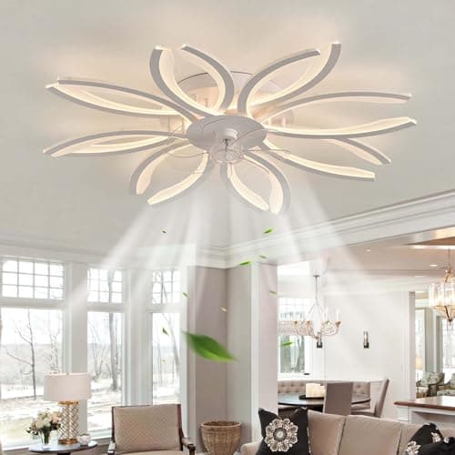 Grand Ventilateur De Plafond Avec Lumière Dimmable Chambre Silencieux Ventilateur Plafond Avec Lumiere Et Telecommande APP Réversible 6 Vitesses Lustre Ventilateur Timer