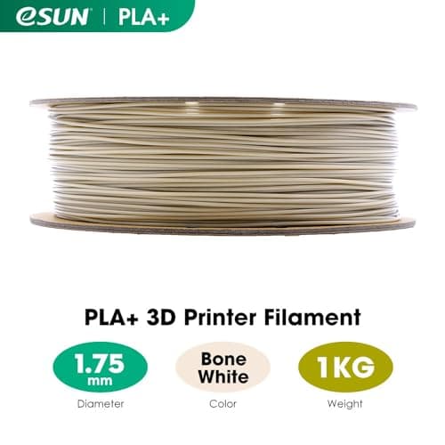 eSUN PLA+ Filament d'impression 1.75mm, Renforcé Ténacité Imprimante 3D, Précision Dimensionnelle +/- 0.03mm, 1KG Bobine (2.2 LBS), Blanc Os