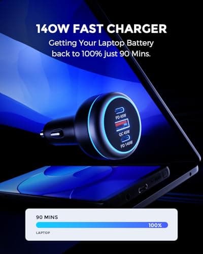 SUNDAREE 230W Allume Cigare USB C,3 Ports PD 140W 12V 24V Type C Charge Rapide Prise Téléphone Chargeur Voiture Adaptateur pour Samsung S24 A55/Redmi Note 14/iPhone 16/Galaxy Tab/iPad/Macbook/Laptop