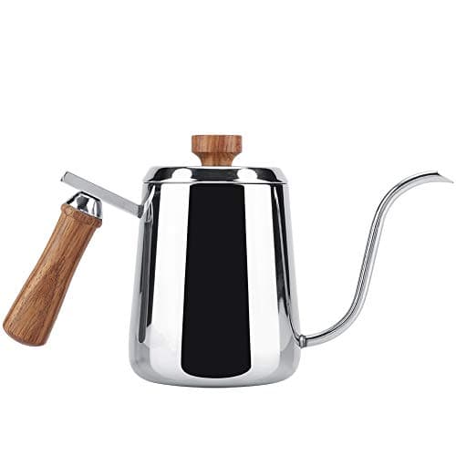 Théière Col de Cygne Bouilloire à Café en Acier Inoxydable Cafetière Goutte à Goutte Tasse de Café D'égouttement de La Bouteille de Poignée en Bois(350ML)