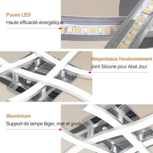 Sweier Plafonnier LED avec Dimmable Télécommande, Lustre LED Moderne 28W 2800Lumen Plafond Luminaire en forme de vague, Plafonnier Courbé pour Couloir Chambre Cuisine Salon