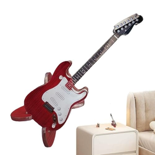 Idezek Figurine de guitare électrique, modèle de guitare électrique miniature - Modèle miniature en acrylique avec support - Figurine de table pour la maison, décor d'instruments de musique, modèle de
