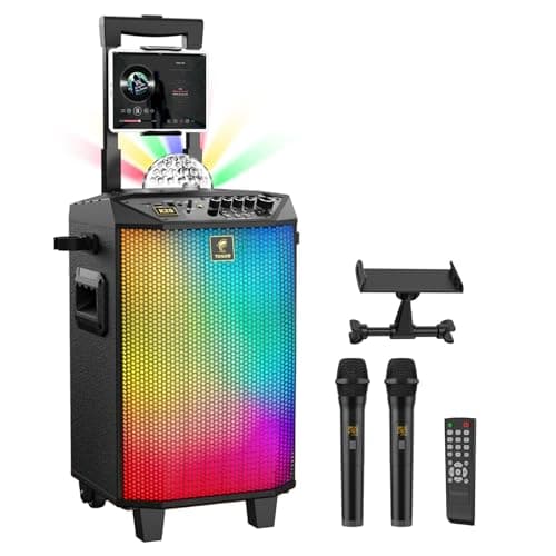 TONOR Enceinte Karaoké avec 2 Microphones sans Fil, Karaoke Complet avec Réglage des Graves/Aigus, Enceinte Sono Haut-Parleur Bluetooth Portable avec Lumières DJ pour Maison Fête Classe et Eglise K20