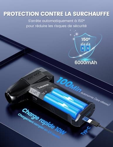 Solareye Souffleur Air Comprimé, 180000 TR/Min de Pulvérisation d’Air Comprimé avec Batterie 6000mAh, Soufflette Voiture, Bombe Air Sec pour Clavier, Électronique, Air Comprimé Nettoyage PC